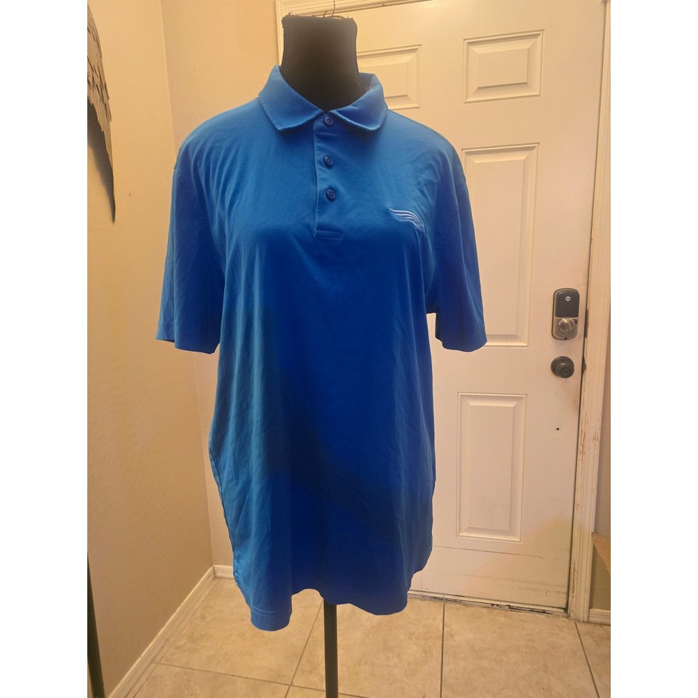 Bugatchi Uomo Mens Blue Mercerized Cotton Polo Shirt Size L Geometric Trim Logo